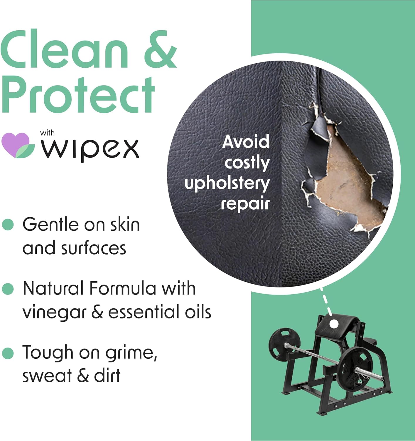 Wipex Yoga Mat Cleaner Wipes, EWG Verified, 400 Ct Plant-Based Lemongrass, Eucalyptus & Vinegar Wipes for Gym & Fitness Equipment & All Purpose Gym Cleaning - Safe for Peloton Bikes & Treadmills