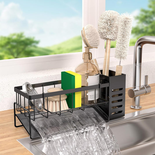 Kitchen Caddy Sink Organizer,Sponge Holder for Kitchen Sink,Dish Soap Dispenser,Kitchen Sink Accessories Countertop Organizer,Stainless Steel Sink Sponge Caddy Over the Sink Shelf