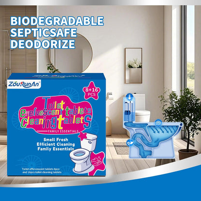 2-in-1 Toilet Cleaning Tablets (48 Pack) - 16 Effervescent Toilet Bowl Stain Remover and 32 Blue White Toilet Tank Cleaner Tablets - Limescale Removal for Septic System
