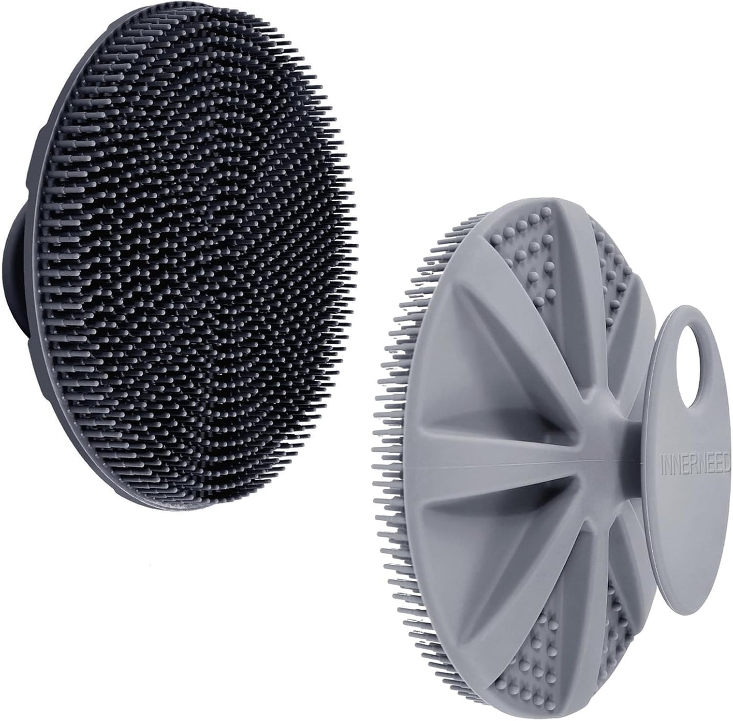 INNERNEED Food-Grade Soft Silicone Body Scrubber Shower Brush Handheld Cleansing Skin Brush, Gentle Exfoliating and Lather Well (Black)