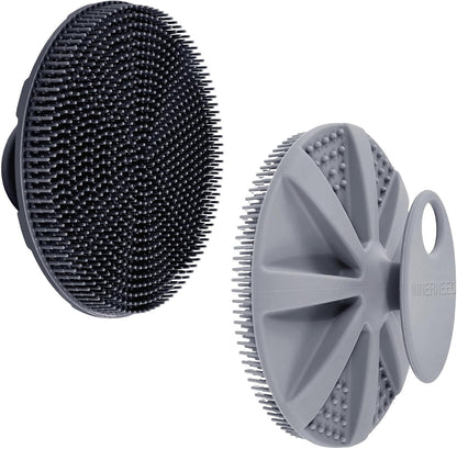 INNERNEED Food-Grade Soft Silicone Body Scrubber Shower Brush Handheld Cleansing Skin Brush, Gentle Exfoliating and Lather Well (Black)