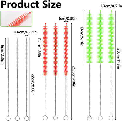 9Pcs Straw Cleaner Brush Set 12"10" 8.5"Long Bendable Reusable Cleaning Brushes with Soft Nylon Bristles for Metal, Silicone, Glass, Bamboo Straws, Tumblers, Sippy Cups, Water Bottles & Pipes (4-16mm)