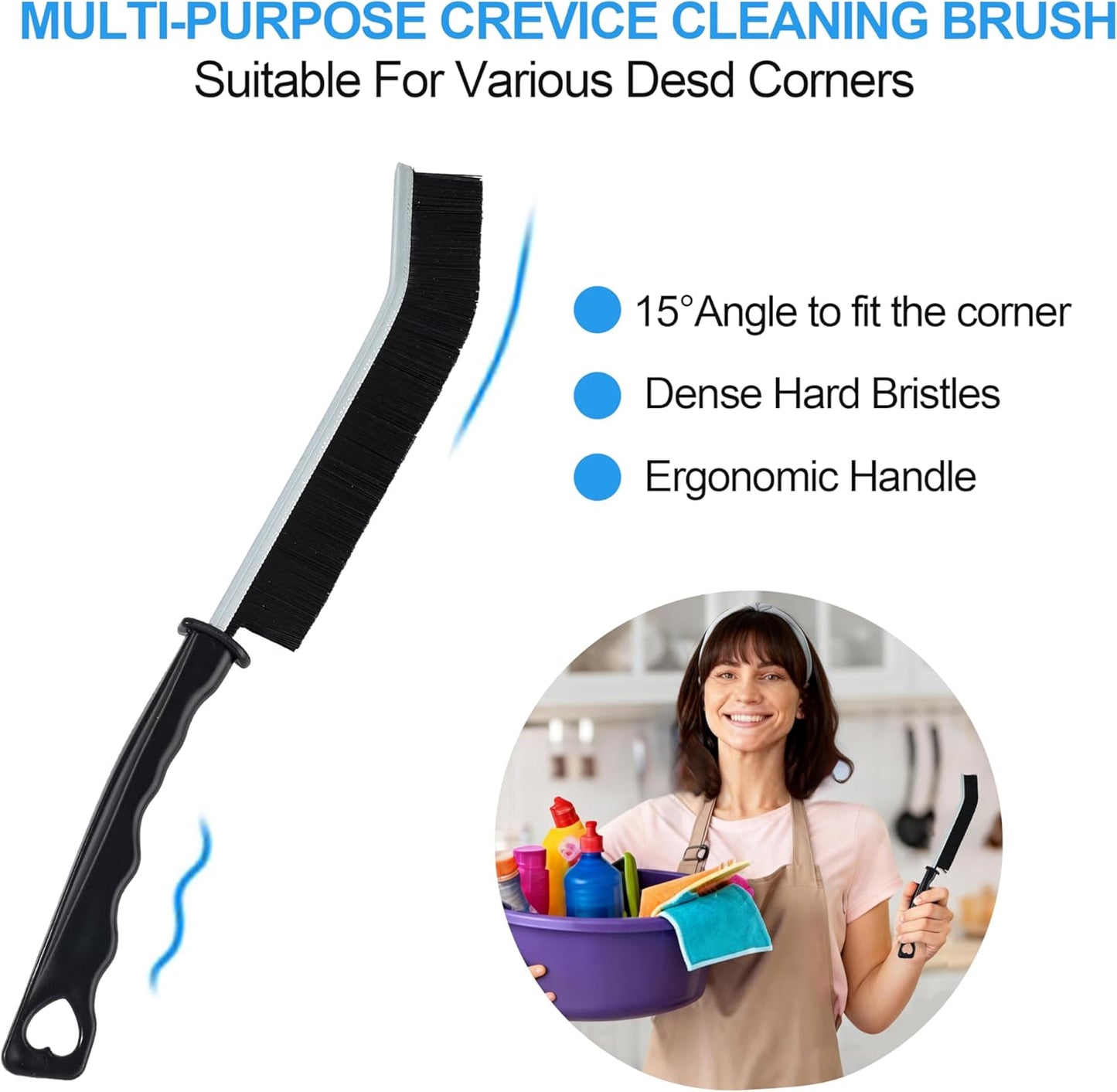 All-Purpose Hard Bristle Gap Cleaning Brush Set - Durable, Slim Design for Deep Reach into Tight Spaces - Versatile Household Crevice Cleaning Tool - 6Pcs, Black
