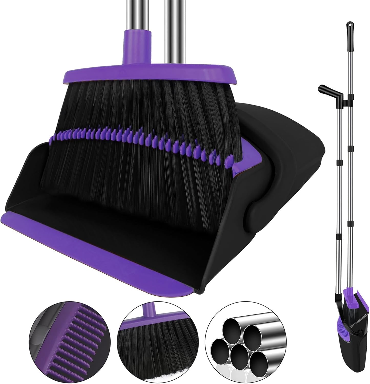 Broom and Dustpan Set, Household Broom with Dustpan Combo Set, 51" Long Handle, Dust Pan Set for Kitchen Office Lobby Floor