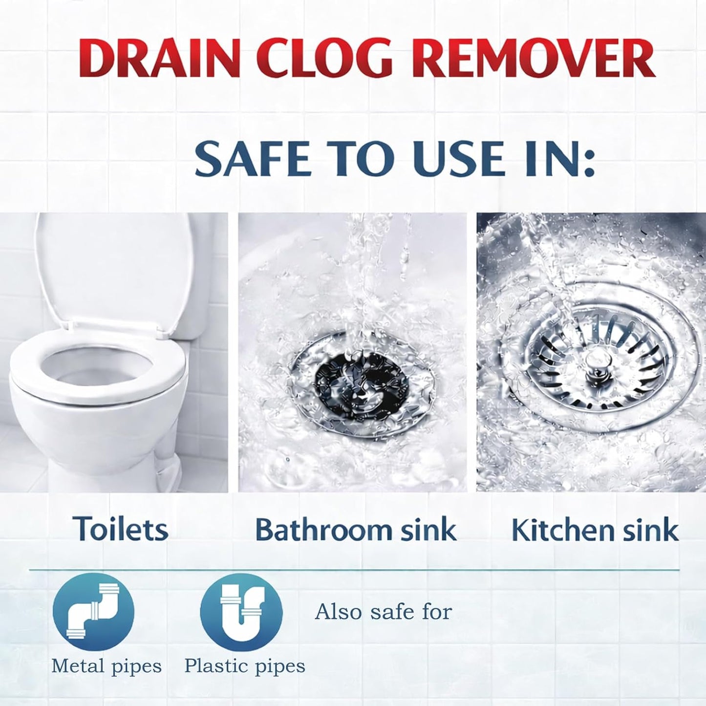 Drain Clog Remover, Drain Clog Dissolver, Opener-Cleaner, Toilet Clog Remover-Professional Strength Liquid Pipe Build Up Remover (2 pcs)
