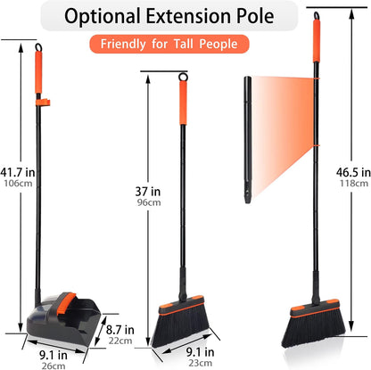 JEHONN Broom and Dustpan Set for Home, 54 Inches Long Handle Lightweight 180 Degree Rotating Indoor Upright Standing Dust Pan with Comb Teeth, Store Sweep Set for Room Kitchen Lobby Office