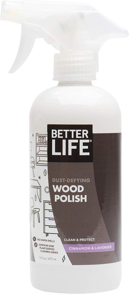 BETTER LIFE Wood Furniture Polish - Wood Cleaner & Dusting Spray for Tables, Banisters or Floor - Great Wood Seasoning for Old Wooden Cabinet, Antique Restorer - 16oz (2Pack) Cinnamon & Lavender