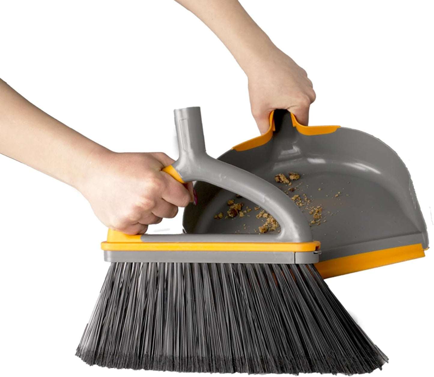 Casabella Quick 'n Easy Upright Broom and Dustpan Set, Multi-Surface for Tile, Wood & Laminate Floors, Gray