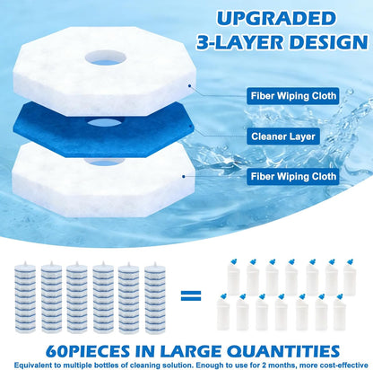 60pcs Disposable Toilet Wand Refills，Compatible with Most Toilet Brushes，5X Cleaning Power Toilet Bowl Cleaners，No Falling Apart，Upgrade Fiber Cleaner Heads，for Closestool Bathroom Cleaning