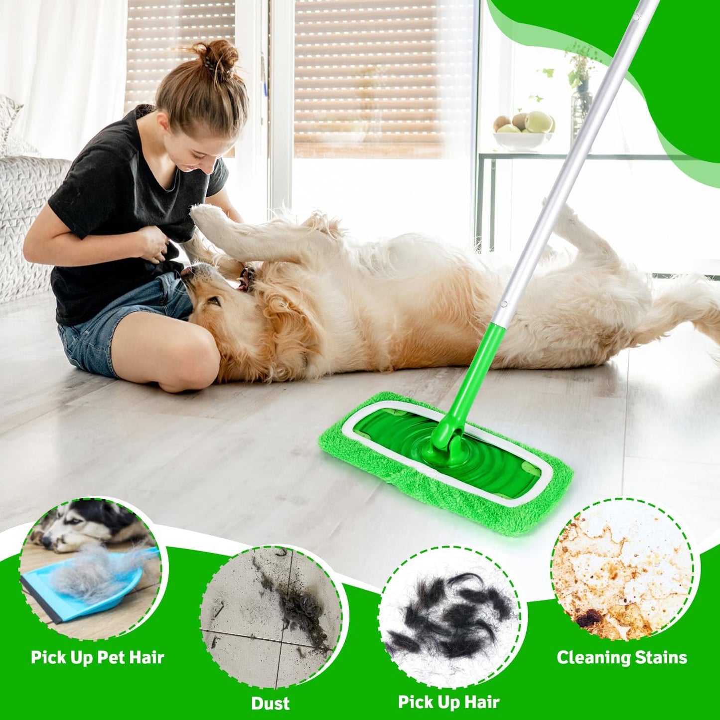 6 Pack Reusable Microfiber Mop Pads Compatible with Swiffer Sweeper, Dry Sweeping Cloths & Wet Mopping Cloths, Washable Mop Pads for Surface/Hardwood Floor Cleaning