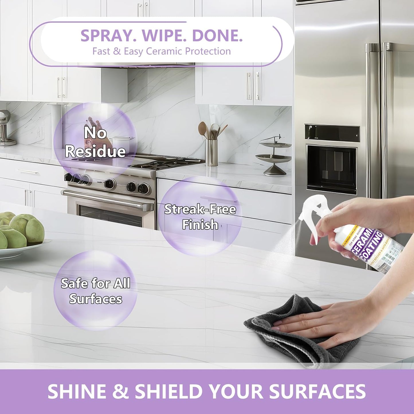 Ceramic Coating Spray for Kitchen Appliances & Stainless Steel –8.66oz Easy Cleaning & Long-Lasting Multi-Surface Shine – Fingerprint Resistant Cleaner & Sealer for Sinks, Fridges, Stoves