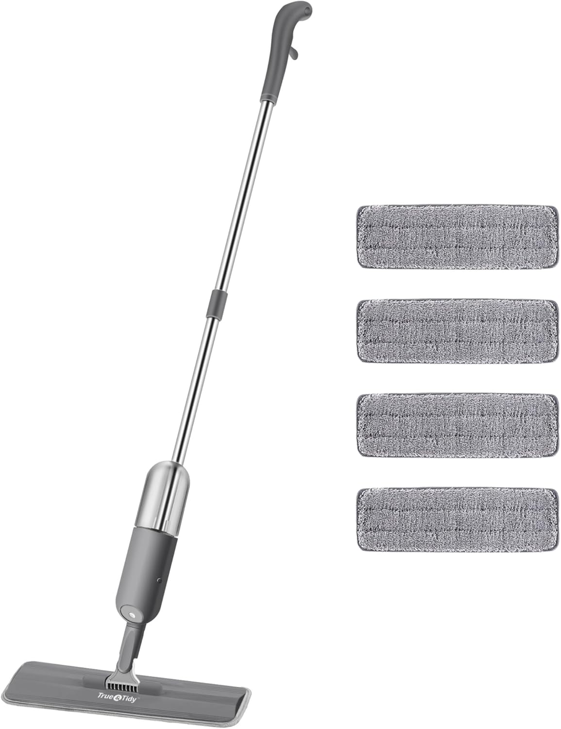 True & Tidy Spray Mop for Floor Cleaning Wet Spray Mop with 12 oz Refillable Bottle and 4 Washable Microfiber Pads Home or Commercial Use Dry Wet Flat Mop for Hardwood Laminate Wood Ceramic (Gray)