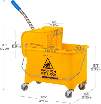 Mind Reader Mop and Bucket Set with Wringer, Mop Included, 5.5 Gallon Cleaning System with Wheels, Upward Press Wringer, Small Mop Compatible
