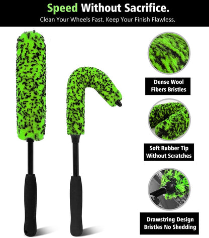 YeewayVeh 8PCS Ultimate Wheel and Tire Brush Kit | 2-Size 360° Bendable Rim Brushes, Boar Hair Detailing Brush, Tire Shine Applicators & Microfiber Towel | Complete Scratch-Free Cleaning & Shining Set