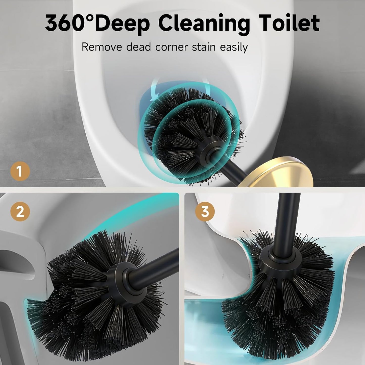 Bronze Toilet Brush and Holder，Extra Long Handled Toilet Brush for Bathroom，Stainless Steel Heavy Duty Toilet Bowl Brush,Deep Cleaning Modern Toilet Cleaner Brush -Space Saving, Covered Brush, Durable