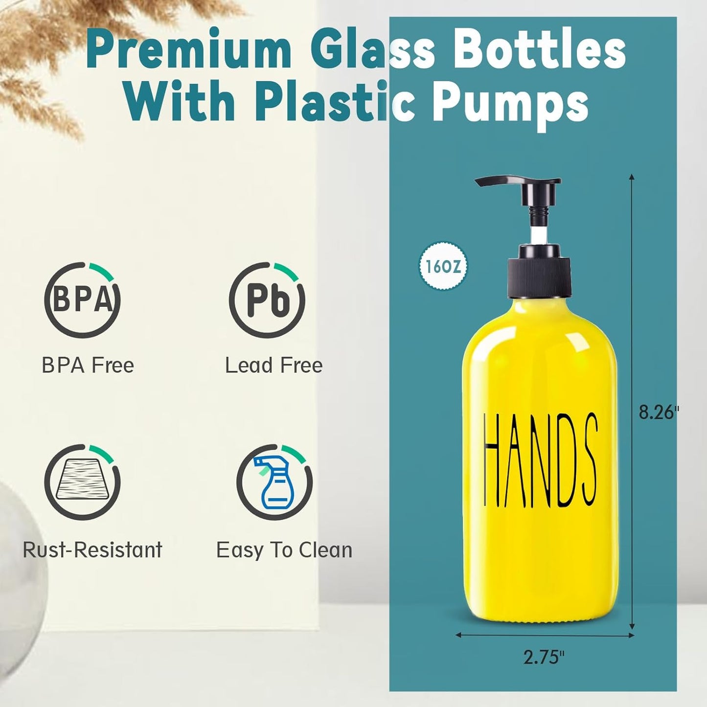 COHOSEGE Glass Soap Dispenser Set 2 Pack,Contains Hand and Dish Soap Dispenser.Premium 16 Oz Black Kitchen Soap Dispenser Set for Kitchen Sink and Farmhouse Decor