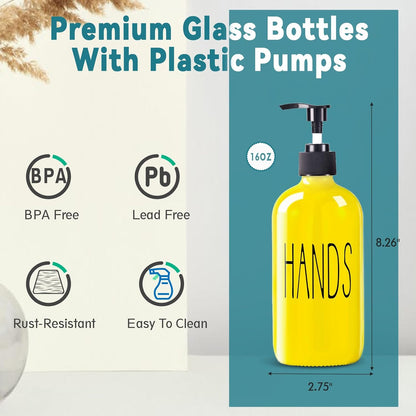 COHOSEGE Glass Soap Dispenser Set 2 Pack,Contains Hand and Dish Soap Dispenser.Premium 16 Oz Black Kitchen Soap Dispenser Set for Kitchen Sink and Farmhouse Decor