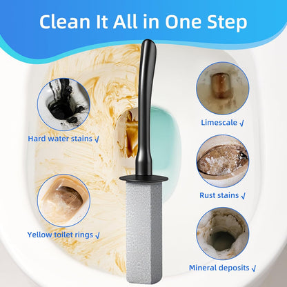 Toilet Brush and Holder Set with Pumice Stone – Long Handle Toilet Bowl Brush, Anti-Splash Scrubber, Ventilated Drip-Free Base, Deep Cleaner for Hard Water Stains, Limescale, Toilet Rings, Grey