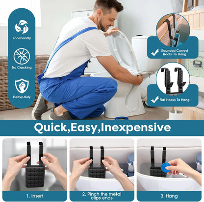 Adjustable Toilet Tank Cleaning Tablet Holder-Hanging Silicone Basket Carrier with Rustproof Hooks for Bowl Cleaner & Bleach Tablet Organizer, Accessory Fit Up to 7" Water Level