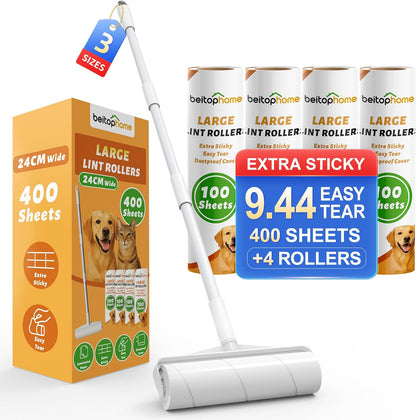 Extra Sticky Lint Roller for Pet Hair, 600 Sheets with 2 Reinforced Handles, Heavy Duty Lint Roller for Clothes, Couch, Furniture & Car