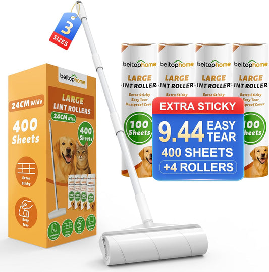 Extra Sticky Lint Roller for Pet Hair, 600 Sheets with 2 Reinforced Handles, Heavy Duty Lint Roller for Clothes, Couch, Furniture & Car