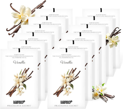 MYARO 12 Pack Fresh Linen Scented Sachets for Drawer, Closet & Car Air Freshener Bags | Odor Eliminator & Fabric Refresher | Crisp, Clean Home Fragrance Gift Set