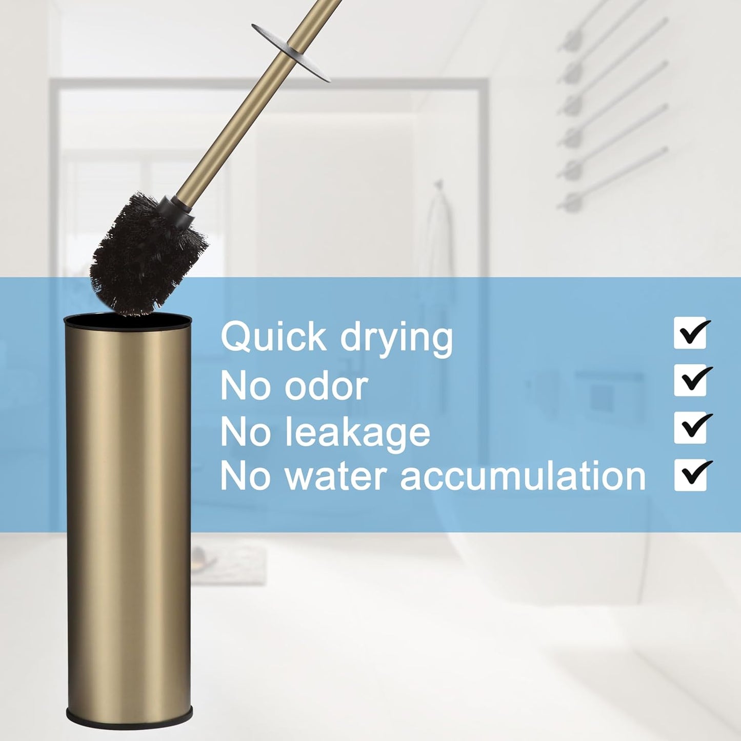 BGL Stainless Steel Toilet Brush with Holder, 2 Black Bristle Heads