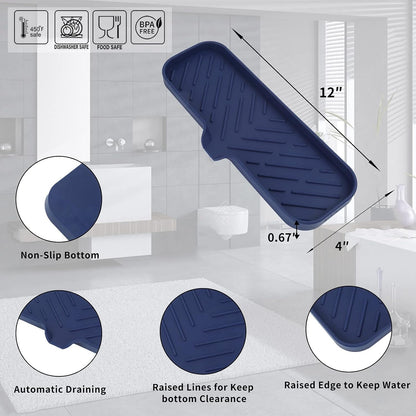 MicoYang Silicone Bathroom Soap Dishes with Drain Spout-Bathroom and Kitchen Sink Organizer,Sponge Holder,Dish Soap Tray,Perfect for Dispenser,Scrubber,Bottle,Cup on Sink or Counter-Black 4.9"×3.2"