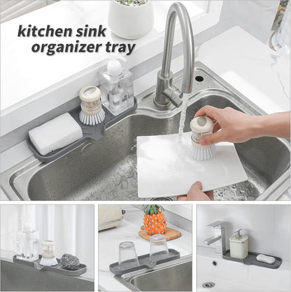MicoYang Silicone Bathroom Soap Dishes with Drain Spout-Bathroom and Kitchen Sink Organizer,Sponge Holder,Dish Soap Tray,Perfect for Dispenser,Scrubber,Bottle,Cup on Sink or Counter-Black 4.9"×3.2"