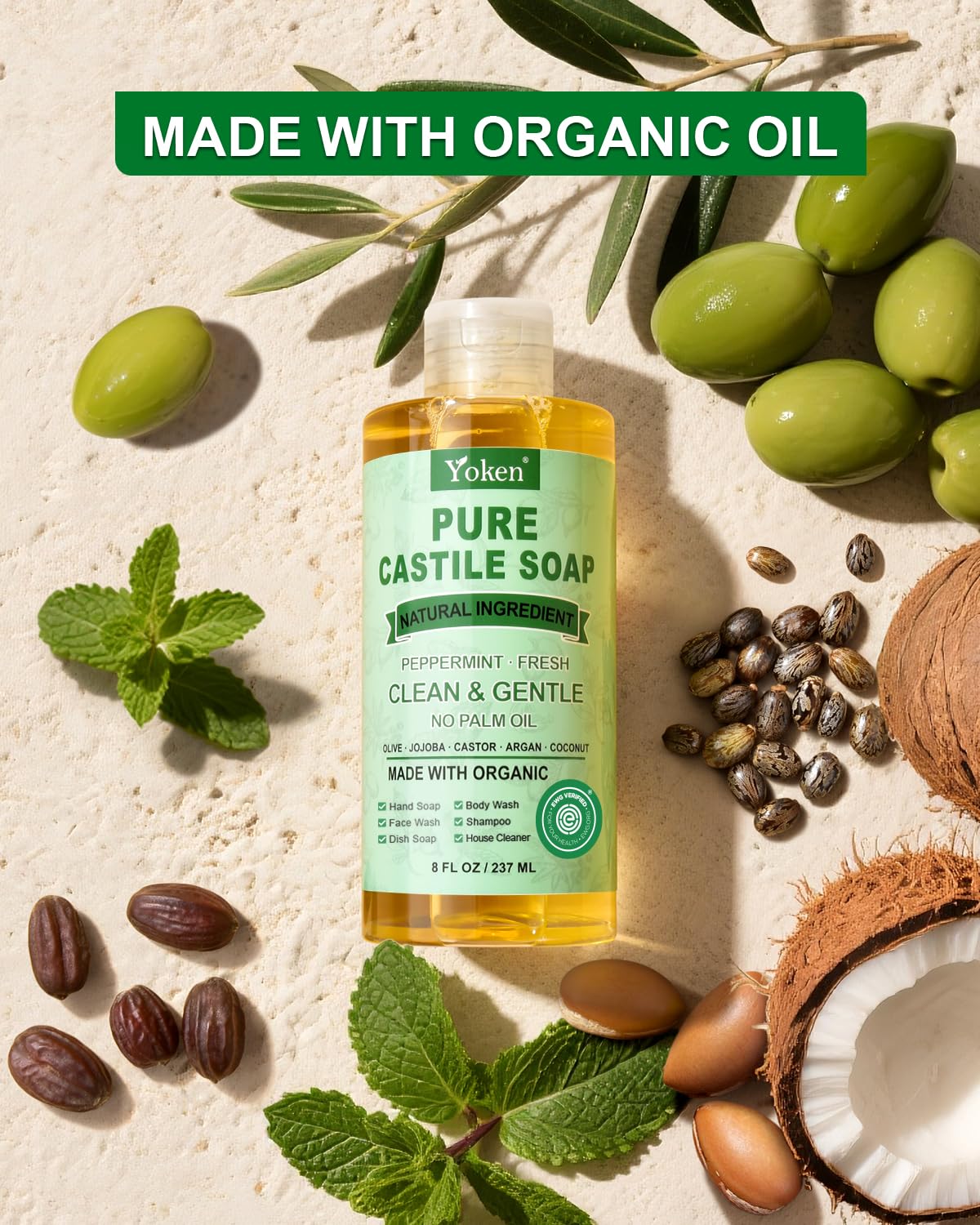 Yoken Castile Soap Liquid EWG Verified(1 Gallon, Unscented) Pure-Castile Liquid Soap for Body, Face, Hand, Pets, Laundry, Dish Soap and More - Made With Organic Oil, Vegan, Clean & Gentle, Versatile