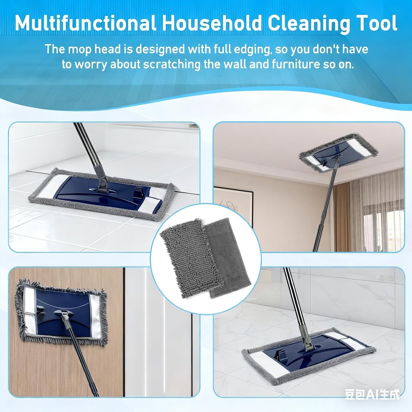 Wall Cleaner Mop with Long Handle, Wall Dust Cleaning Mop for Washing Walls with 2 Microfiber Reusable Pads,Floor Dry Wet Dust Mops for Wall Washer, Floor,Ceiling Cleaner