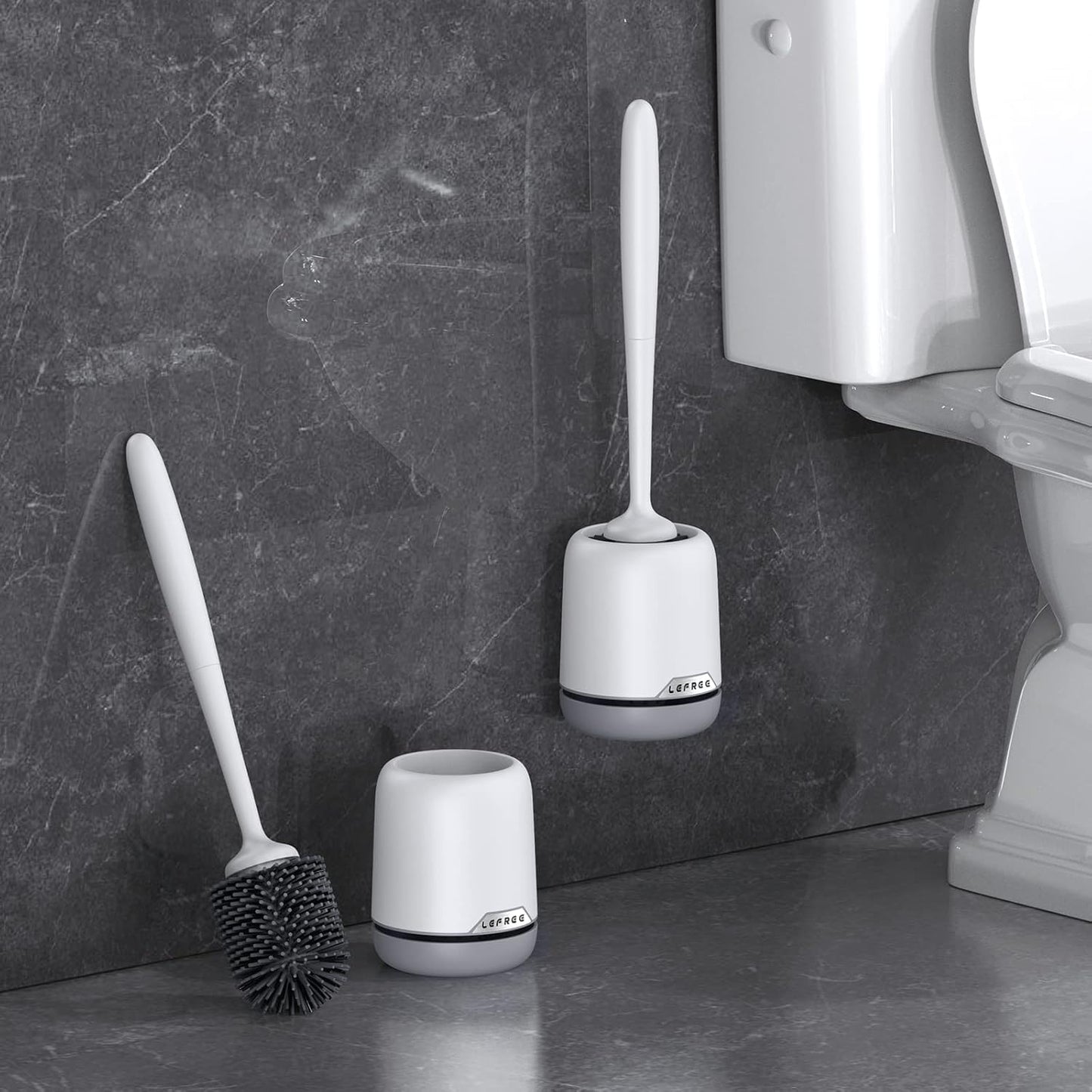 Lefree 2 Pack Silicone Toilet Bowl Brush and Holder Set with Ventilated Holder, Floor Standing & Wall Mounted Toilet Scrubber