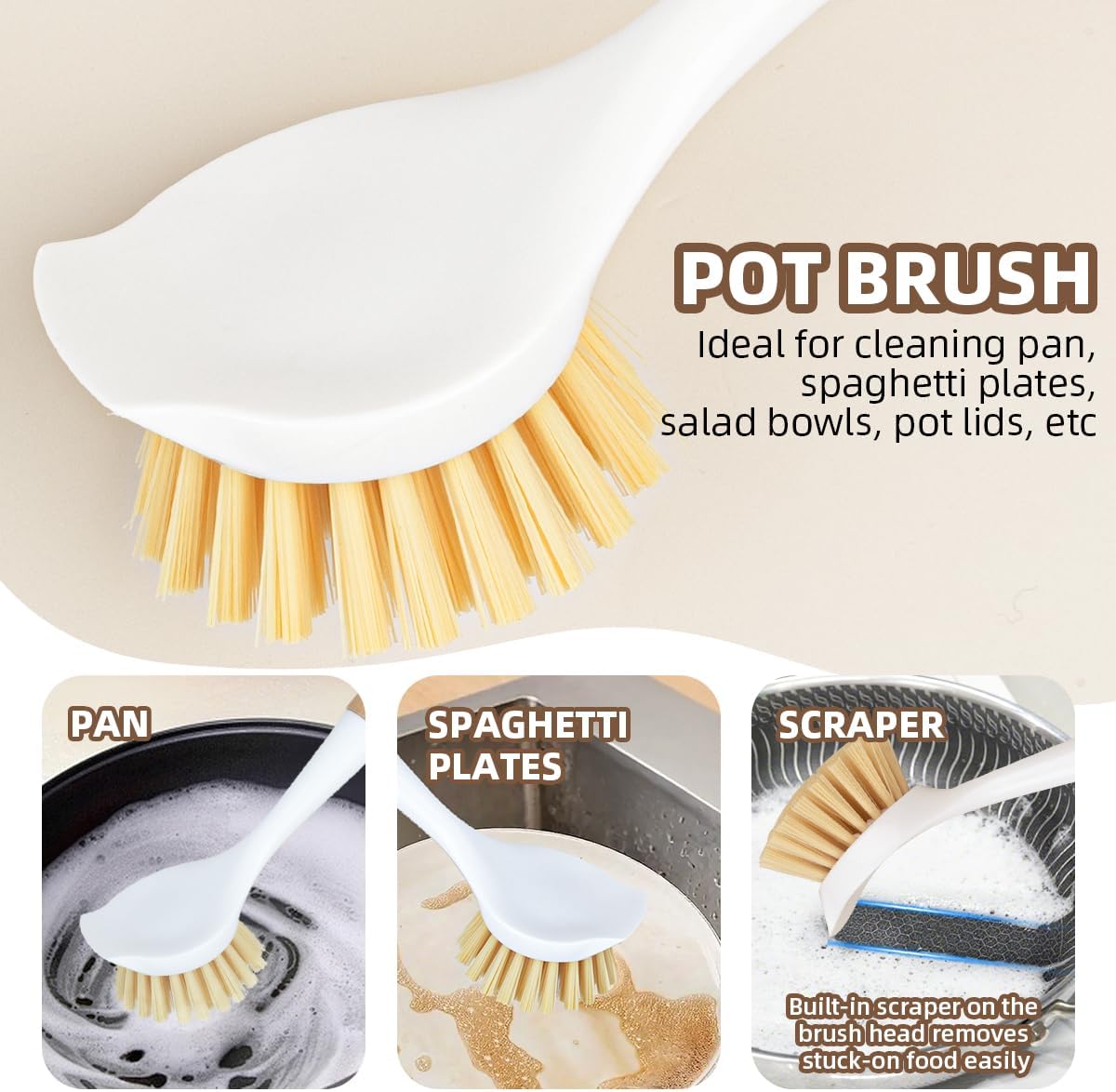 5 Pack Kitchen Dish Brush Set with 2 Dish Brush, Palm Scrub Brush and 2 Straw Brush for Kitchen Dishes Bottle Cup Pot Pans and Straws