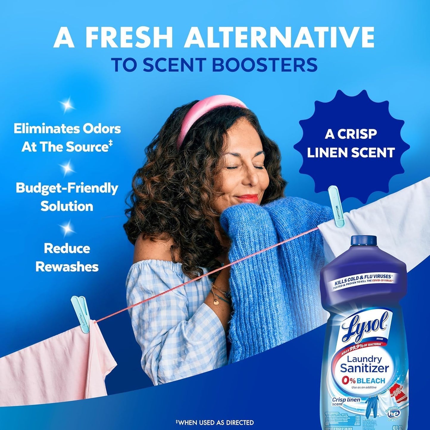 Lysol Disinfectant Laundry Sanitizer & Scent Booster, Laundry Detergent Additive, Color Safe Bleach Alternative, Laundry Odor Eliminator, Kills Bacteria & Viruses, Lavender Scent, 90 Fl Oz