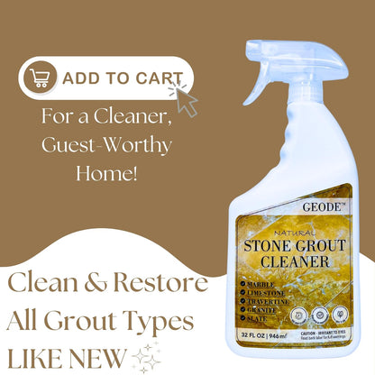 GEODE Natural Stone Grout Cleaner & Brush for tile floors - non-damaging, safe for Marble, Limestone, Travertine, Ceramic - Industrial Strength Tile, Stain Remover, Powerful Formula (32 oz)