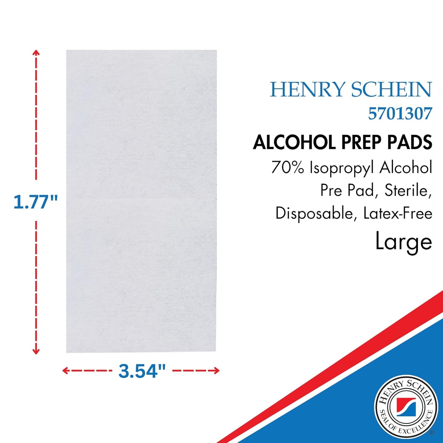 Henry Schein Large Alcohol Prep Pads (200/Box) - 70% Isopropyl Alcohol Wipes, Individually Wrapped - 2 ply, Textured - Skin Prep Alcohols Swabs - Sterile Pads