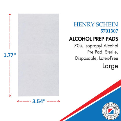 Henry Schein Large Alcohol Prep Pads (200/Box) - 70% Isopropyl Alcohol Wipes, Individually Wrapped - 2 ply, Textured - Skin Prep Alcohols Swabs - Sterile Pads