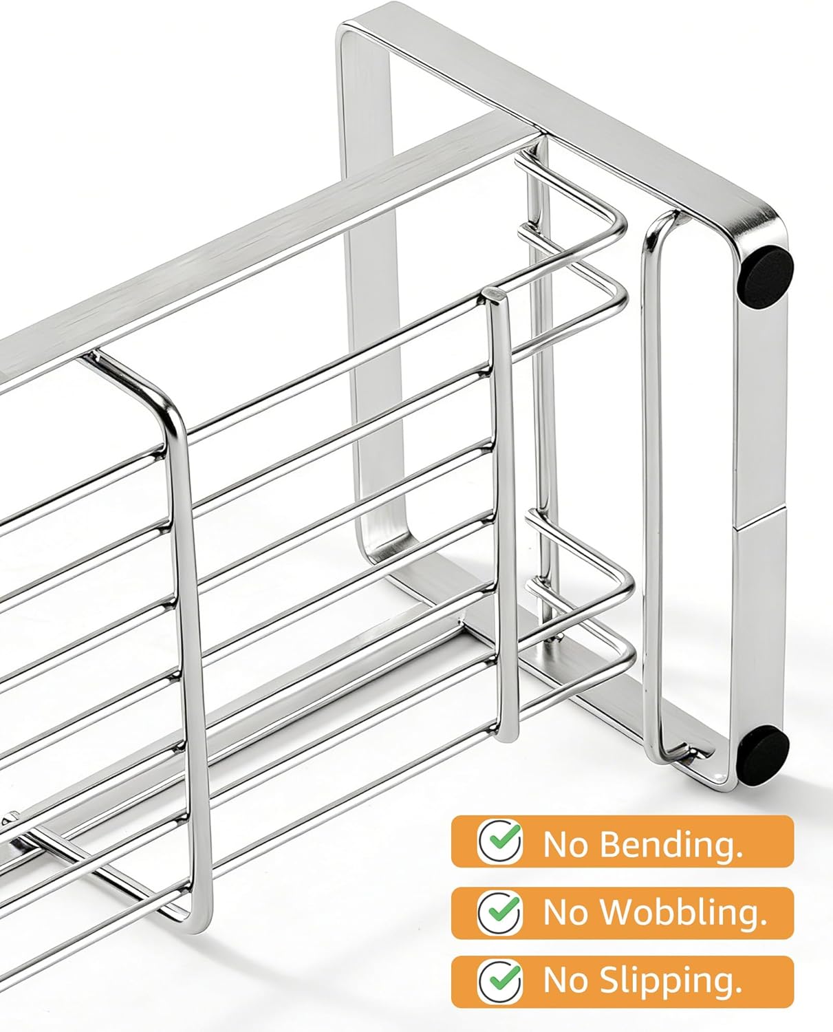 HULISEN Large Sponge Holder, 304 Stainless Steel Kitchen Soap Dispenser Caddy Organizer, Countertop Soap Dish Rack Drainer with Removable Drain Tray, not Including Dispenser and Brush, Silver