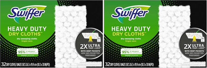 Swiffer Sweeper Heavy Duty Dry Multi-Surface Cloth Refills for Floor Sweeping and Cleaning, Unscented, 32 Count