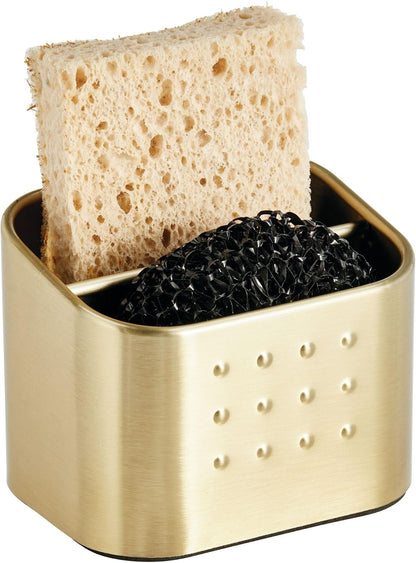 iDesign Stainless Steel Sponge and Scrubber Holder with 2 Compartments for Kitchen Sink - Brushed