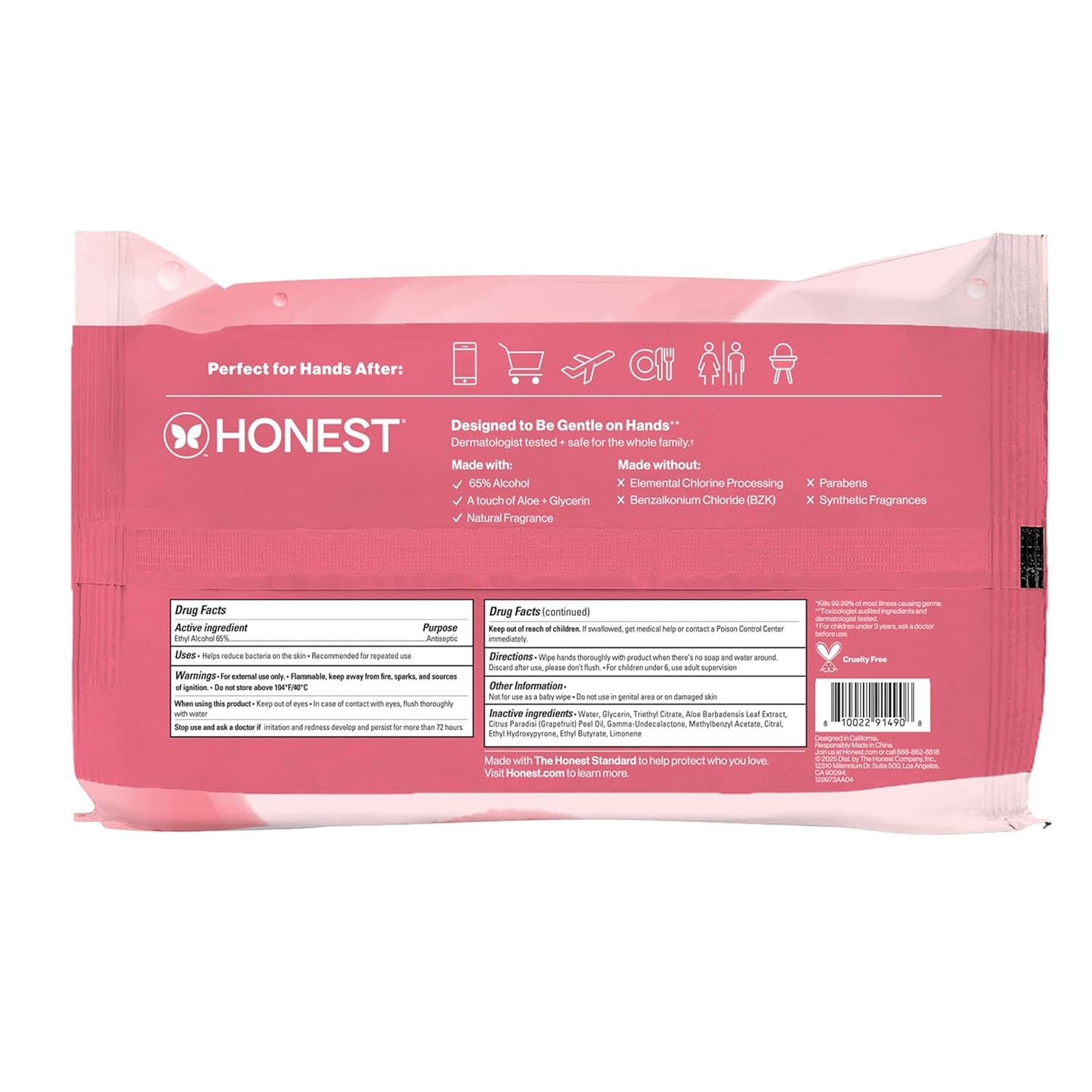 The Honest Company Fragrance-Free Sanitizing Alcohol Wipes, Antibacterial with Aloe, Kills 99% of Germs, 150 Count