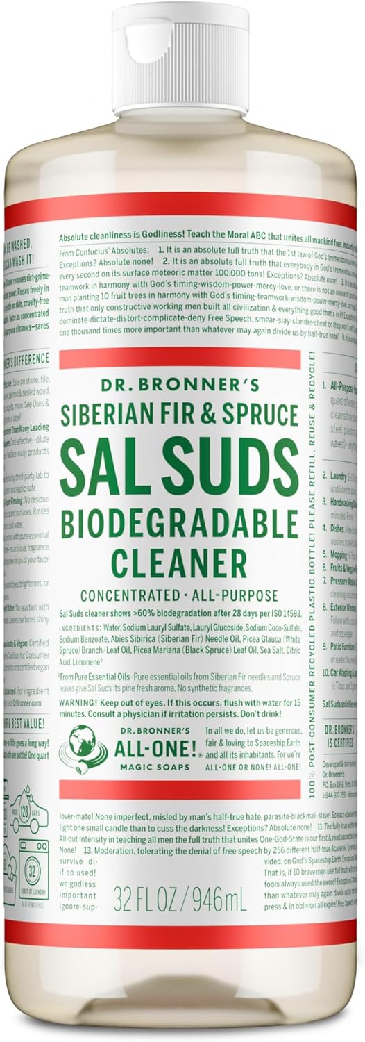 Dr. Bronner's Sal Suds Biodegradable Cleaner (1 Gallon) – All-Purpose Pine Mop Detergent for Floors, Multi-Purpose Household Formula, Dish Degreaser & Laundry Use