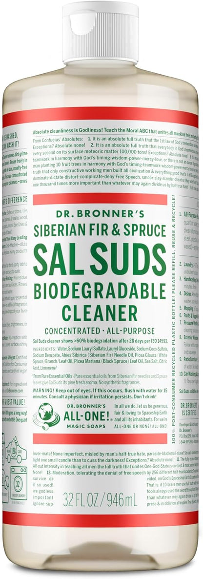Dr. Bronner's Sal Suds Biodegradable Cleaner (1 Gallon) – All-Purpose Pine Mop Detergent for Floors, Multi-Purpose Household Formula, Dish Degreaser & Laundry Use