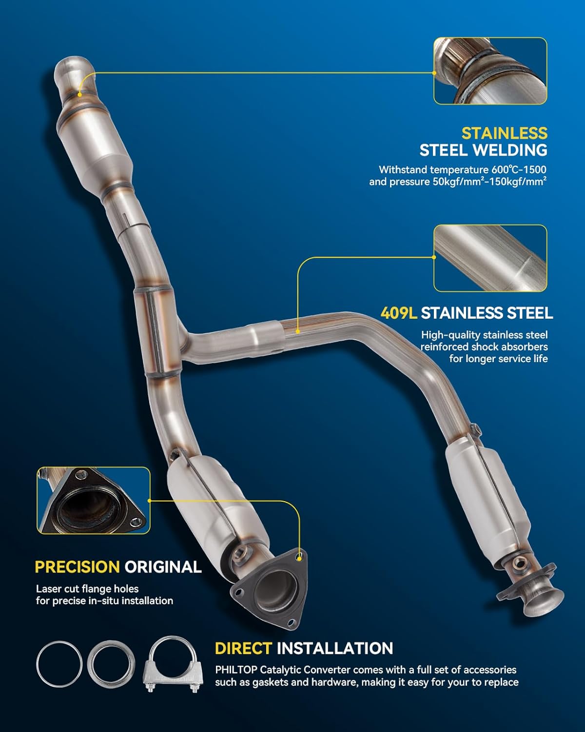 PHILTOP Left and Right Catalytic Converter Replacement For 2005-2010 300 2.7/3.5L V6 RWD, 2006-2010 Charger 2.7/3.5L V6 RWD, 2005-2008 Magnum 2.7/3.5L V6 RWD Replace 55434, 55433 (EPA Compliant) - Colors A