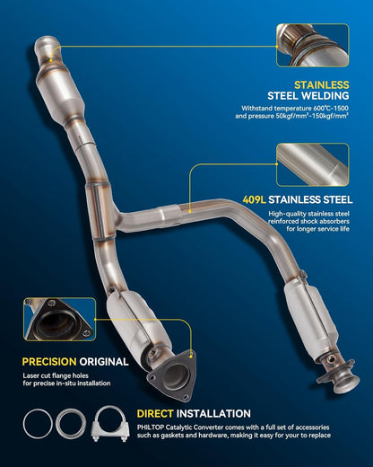 PHILTOP Left and Right Catalytic Converter Replacement For 2005-2010 300 2.7/3.5L V6 RWD, 2006-2010 Charger 2.7/3.5L V6 RWD, 2005-2008 Magnum 2.7/3.5L V6 RWD Replace 55434, 55433 (EPA Compliant) - Colors A