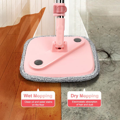 Upgraded Spin Mop and Bucket System Set, Self Separate Clean and Dirty Water, Foldable Square Standing Mop Head with Microfiber Mop Pads, Detachable Bucket (White+Blue, Mop Set with 6PC Pads)