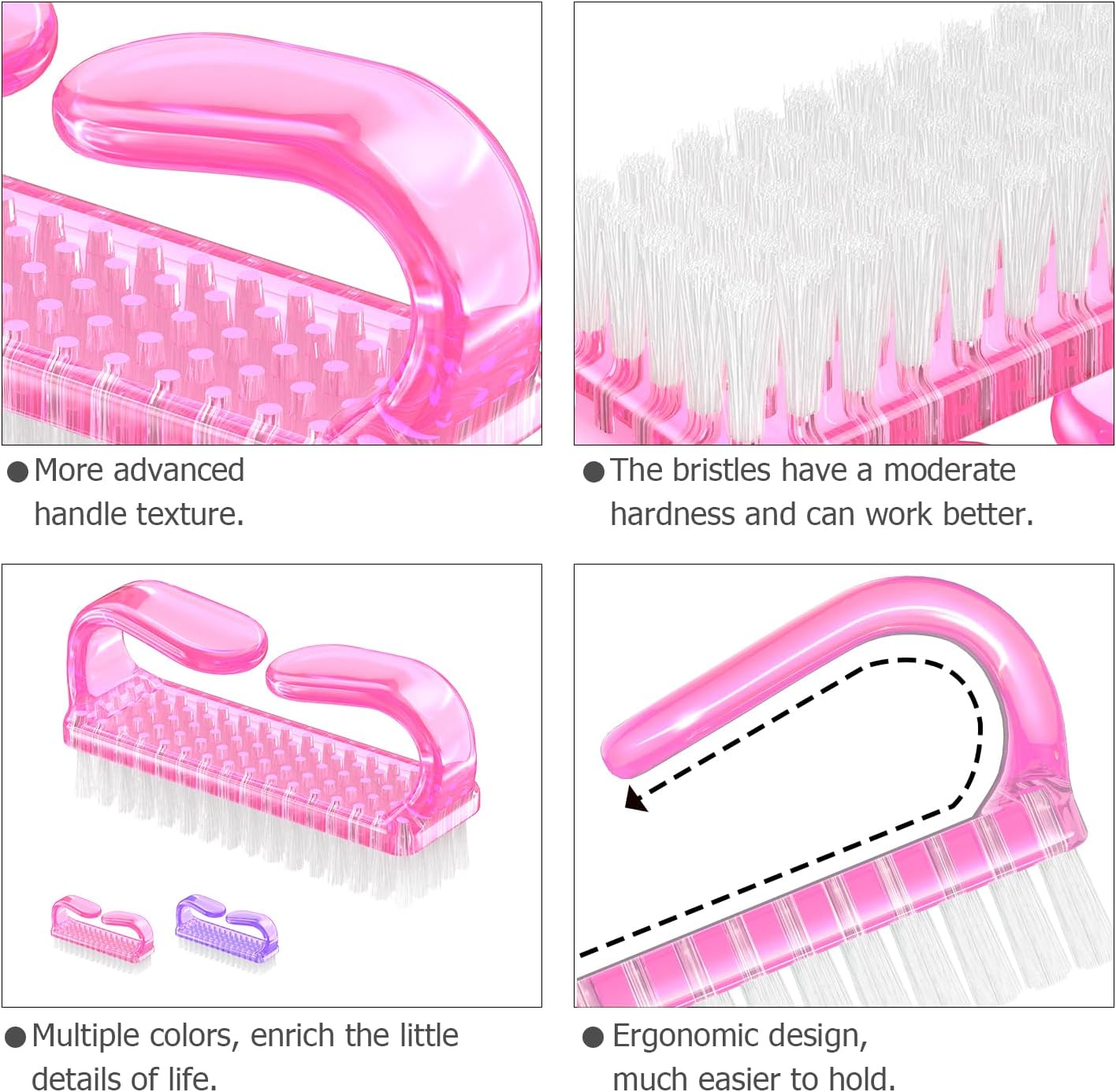 Larbois Handle Grip Nail Brush, Nail Brushes Hand Fingernail Brush Cleaner Scrubbing Kit Pedicure for Toes and Nails Men Women (4 Pack)