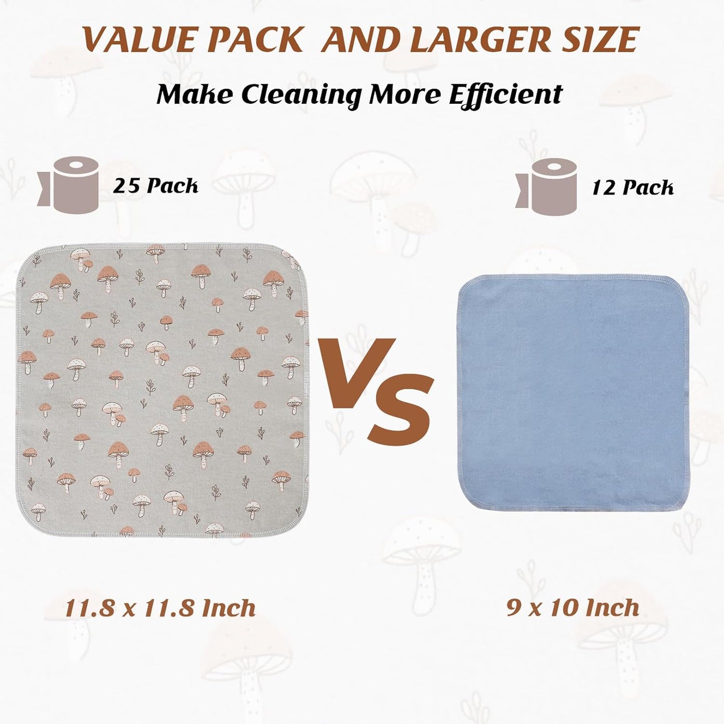 Paper Towels Washable Roll: 25Pack Cotton Cloth Paper Towels 11.8x11.8In Absorbent Soft Flannel Paperless Towels Alternative for Kitchen Reusable Napkins Zero Waste (Flower, Large)