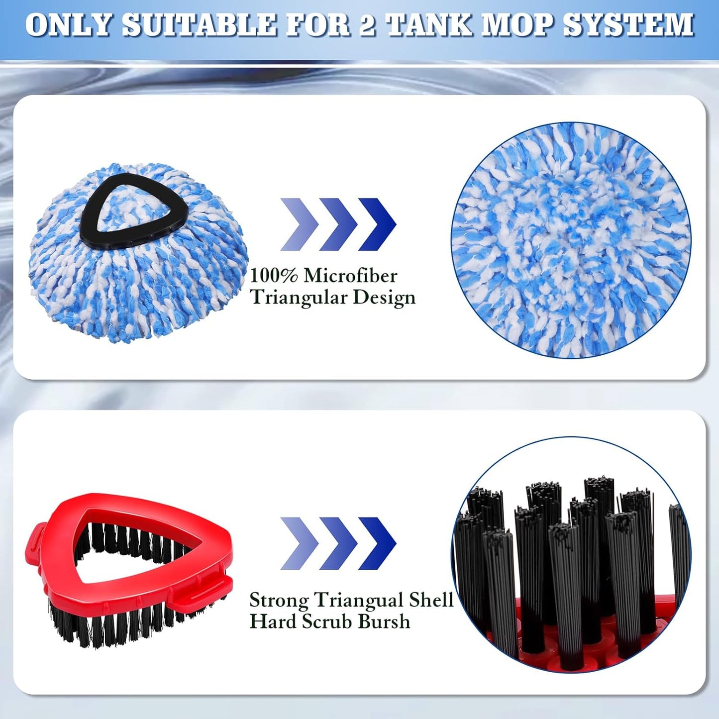 4 Packs Spin Mop Replacement Heads Compatible with Ocedar RinseClean 2-Tank System, 30-58" Mop Handle,Mop Scrub Brush and Base Combo Set,Mopping Refills Easy to Replace and Cleaning