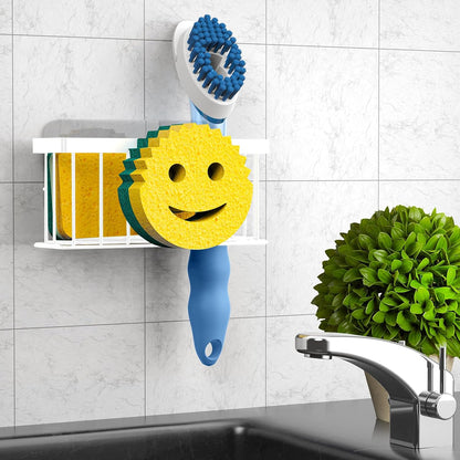 MURLONG Sponge Holder Smiley Face, Sink Caddy for kitchen Sink, Kitchen Organizer Sponge Holder with 2 PCS Suction Cups/1 PCS Adhesive Strips, Designed for Sponge, Soap, Dish brush, Scrubber-Black